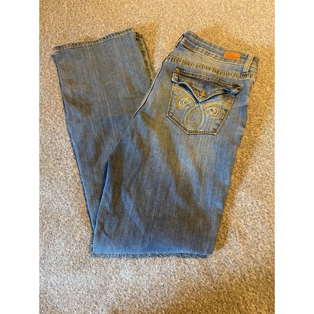Seven7 Women's Size 10 Jeans Bootcut Stretch light Wash Mid rise Flap Pocket